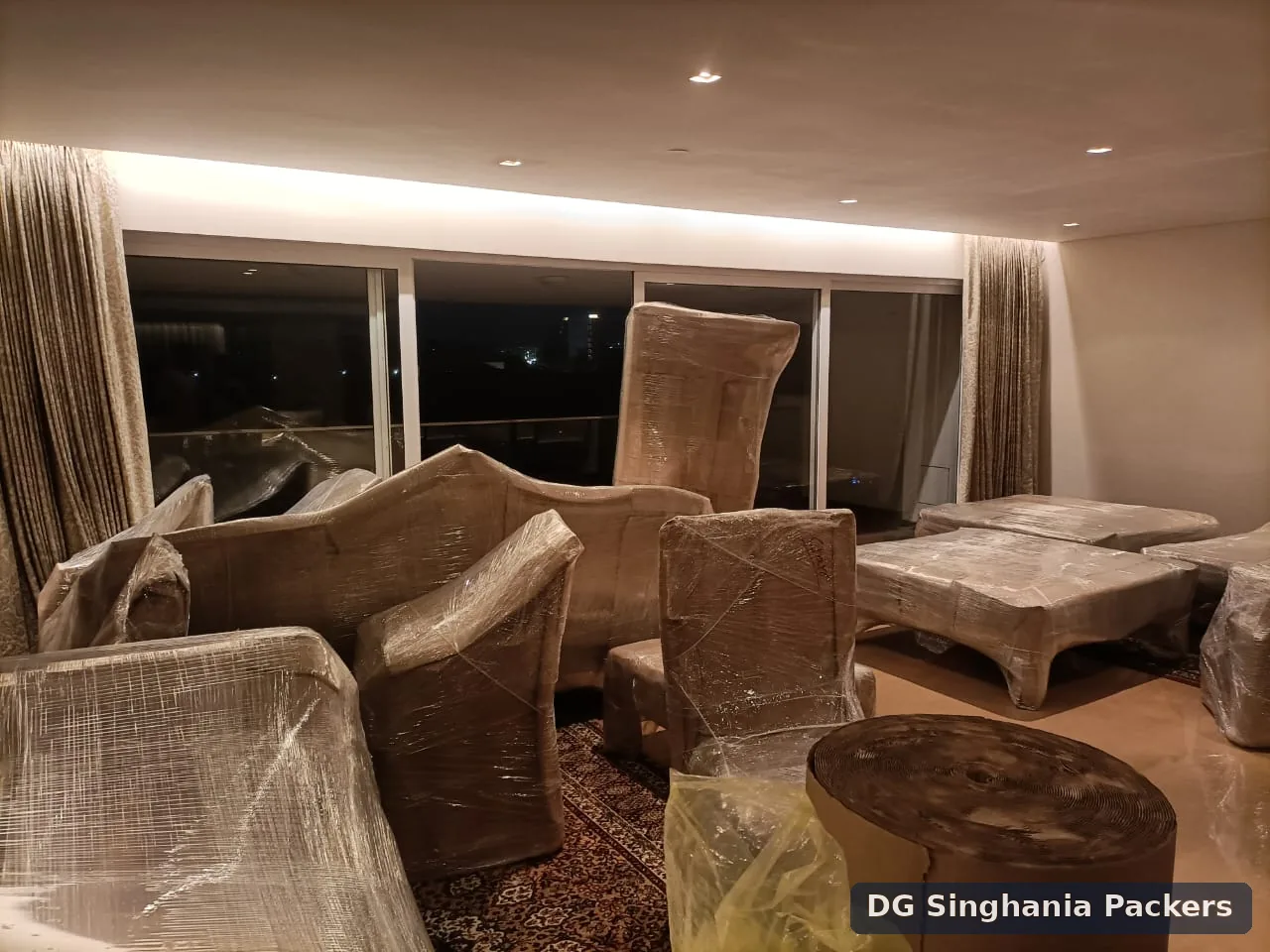 Sofas, chairs and tables wrapped for intercity relocation in Pune